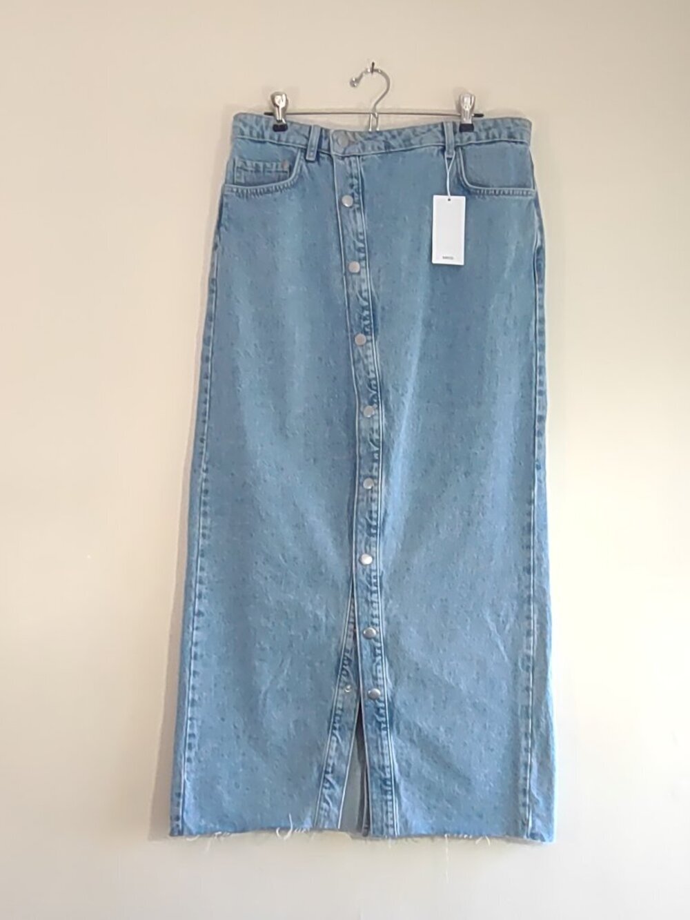 MANGO Denim Maxi Skirt Size Large Edgy Boho Timeless Minimalist Capsule Sleek - Picture 7 of 15